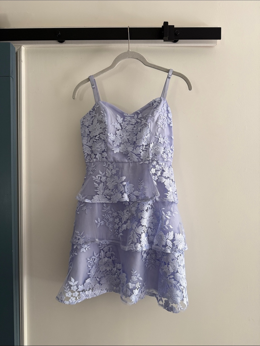 BCX Lilac Floral Lace Tiered Dress